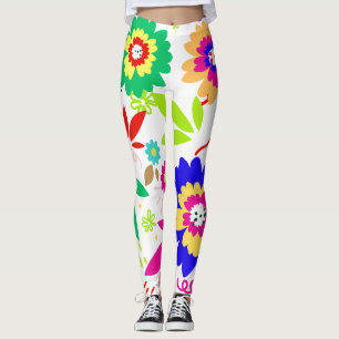 ontwerp van meerregenboogkleurige bloem en -blader leggings