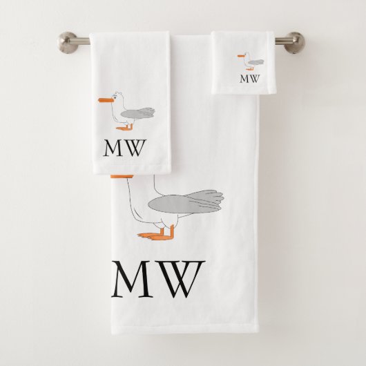 Ontwerp van meeuw met monogram bad handdoek (Insitu)