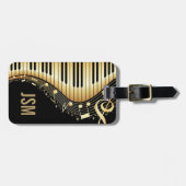 Ontwerp van Monogram Elegant Black en Gold Muziekn Bagagelabel (Voorkant horizontaal)