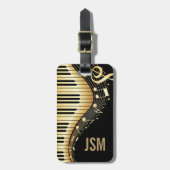 Ontwerp van Monogram Elegant Black en Gold Muziekn Bagagelabel (Voorkant verticaal)