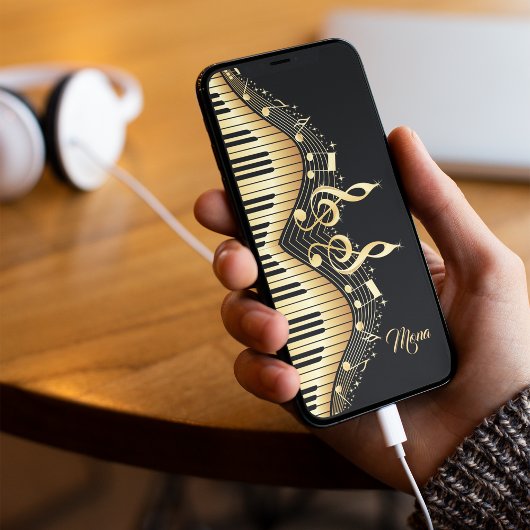 Ontwerp van Monogram Elegant Black en Gold Muziekn Case-Mate iPhone Case