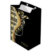Ontwerp van Monogram Elegant Black en Gold Muziekn Medium Cadeauzakje (Voorkant Gekanteld)