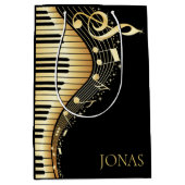 Ontwerp van Monogram Elegant Black en Gold Muziekn Medium Cadeauzakje (Voorkant)