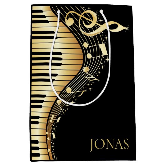 Ontwerp van Monogram Elegant Black en Gold Muziekn Medium Cadeauzakje (Voorkant)