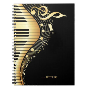 Ontwerp van Monogram Elegant Black en Gold Muziekn Notitieboek