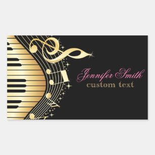 Ontwerp van Monogram Elegant Black en Gold Muziekn Rechthoekige Sticker