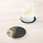 Ontwerp van Monogram Elegant Black en Gold Muziekn Zandsteen Onderzetter (Zijkant)
