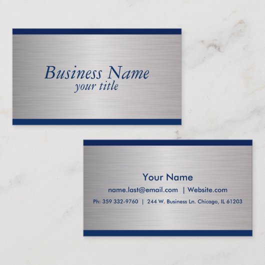 Ontwerp van Navy Blue en Brush Silver Visitekaartje (Voorkant / Achterkant)