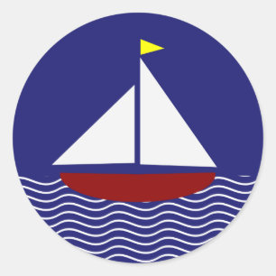 Ontwerp van Navy Blue en Red Sailboat Ronde Sticker