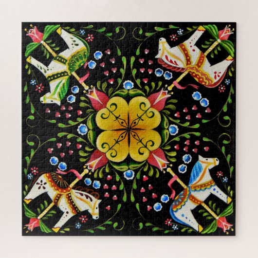 Ontwerp van Noorse/Noordse/Zwitserse folkpaarden Legpuzzel (Horizontaal)