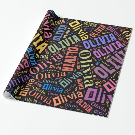 Ontwerp van Olivia Name-tekst - Achtergrond wijzig Cadeaupapier (Uitgerold)