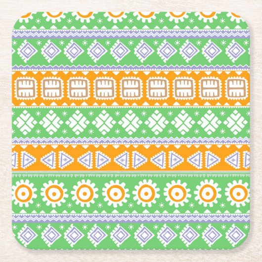 Ontwerp van oranje groene etnische patronen kartonnen onderzetters (Voorkant)