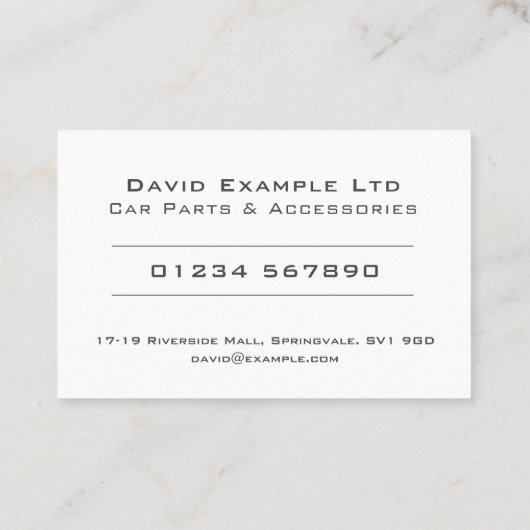 Ontwerp van oude en duidelijke autoonderdelen en - visitekaartje (Achterkant)