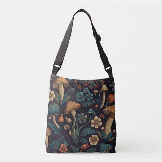 Ontwerp van paddenstoel en bloemenpatroon 1 crossbody tas (Voorkant)