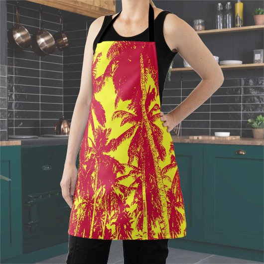 Ontwerp van palmbomen in rood en geel schort