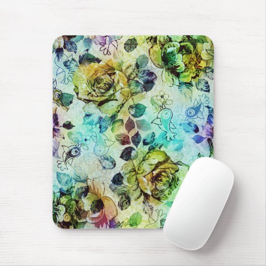 Ontwerp van pasteelRozen en -vogels Muismat (Met muis)
