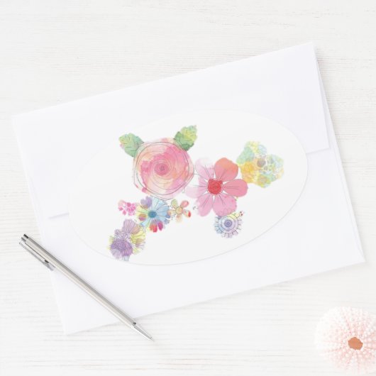 Ontwerp van platte Waterverf Ovale Sticker (Envelop)
