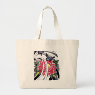 Ontwerp van pony Flower en Butterfly Tattoo Grote Tote Bag