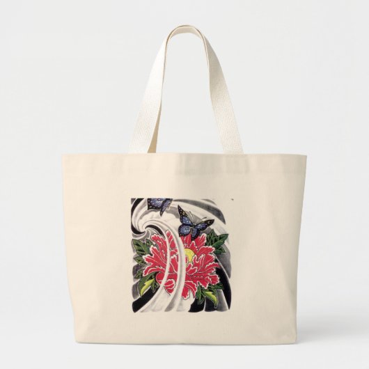 Ontwerp van pony Flower en Butterfly Tattoo Grote Tote Bag (Voorkant)