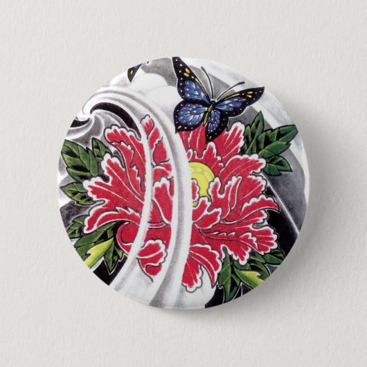 Ontwerp van pony Flower en Butterfly Tattoo Ronde Button 5,7 Cm (Voorkant)