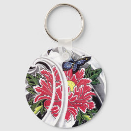 Ontwerp van pony Flower en Butterfly Tattoo Sleutelhanger