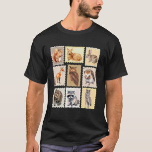 Ontwerp van postzegel met wilde bosdieren t-shirt