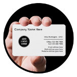 Ontwerp van professionele Logo Visitekaartje<br><div class="desc">Professioneel visitekaartje in klassiek zwart-wit met een logo die u kunt vervangen door uw eigen zakelijke merk of afbeelding. Vervang de tekst door uw eigen bedrijfsinformatie voor een aangepast ontwerp. Creëer voor een professionele kantoor,  bedrijfsmanagement of bedrijfsorganisatie. Aangeboden op ronddraaiende hoekpapier van hoge kwaliteit.</div>