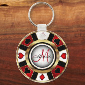 Ontwerp van Red and Gold Poker-chipset - Monogram Sleutelhanger (Voorkant)