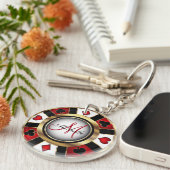 Ontwerp van Red and Gold Poker-chipset - Monogram Sleutelhanger (Voorkant Rechts)