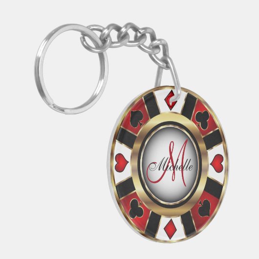 Ontwerp van Red and Gold Poker-chipset - Monogram Sleutelhanger (Voorkant Links)