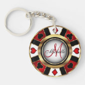 Ontwerp van Red and Gold Poker-chipset - Monogram Sleutelhanger (Voorkant)