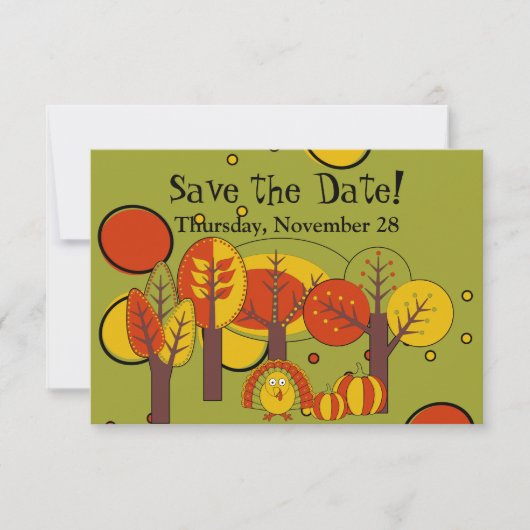 Ontwerp van Retro Red, Yellow en Green Thanksgivin Save The Date (Voorkant)