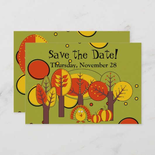 Ontwerp van Retro Red, Yellow en Green Thanksgivin Save The Date (Voorkant / Achterkant)