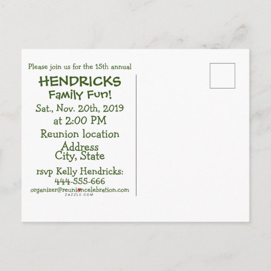 Ontwerp van reünie van familiefiguren uitnodiging briefkaart (Achterkant)