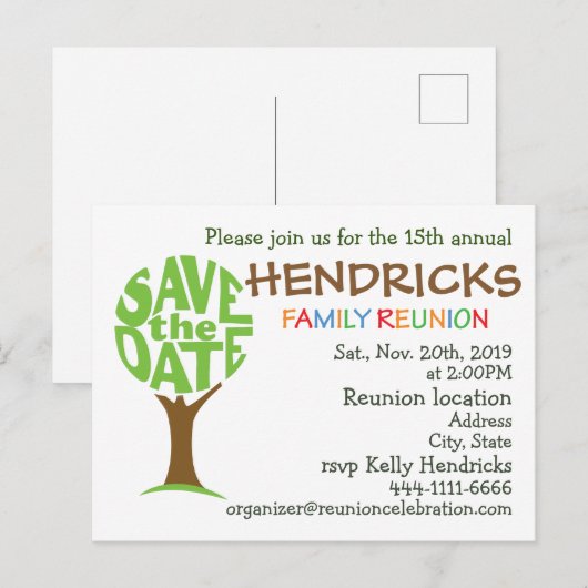 Ontwerp van reünie voor gezinnen uitnodiging briefkaart (Voorkant / Achterkant)