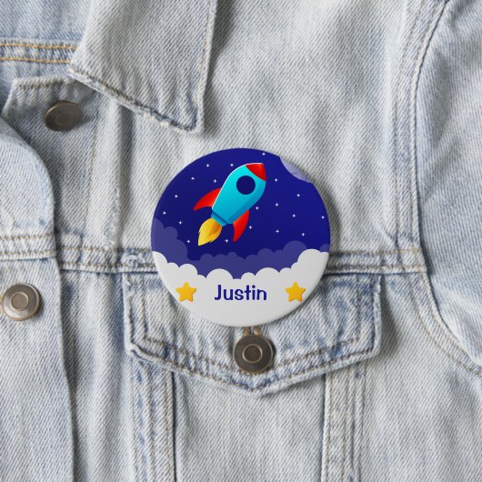 Ontwerp van ruimte-avonturenraket ronde button 7,6 cm (In situ)