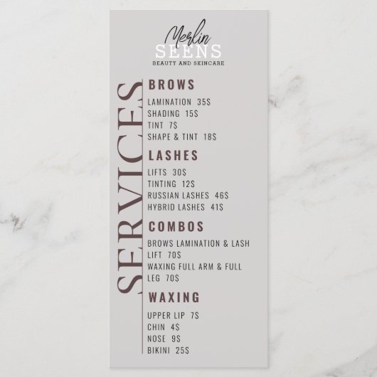 Ontwerp van schoonheidssalon behandelmenu menu (Voorkant)