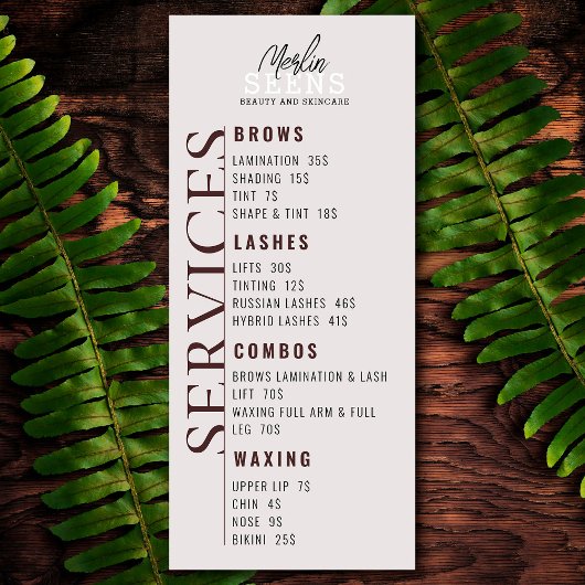 Ontwerp van schoonheidssalon behandelmenu menu