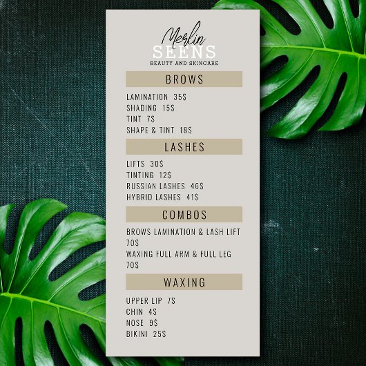 Ontwerp van schoonheidssalon behandelmenu menu