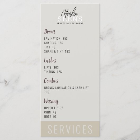 Ontwerp van schoonheidssalon behandelmenu menu (Voorkant)