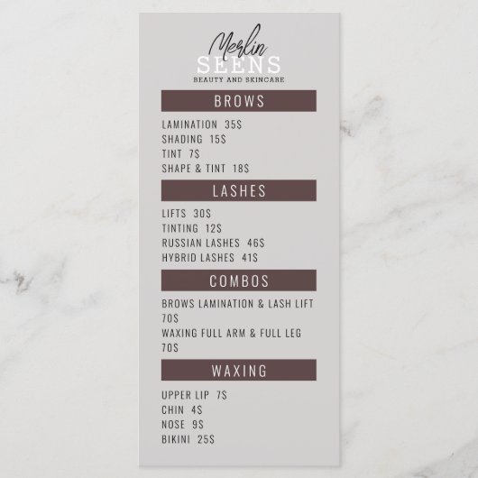 Ontwerp van schoonheidssalon behandelmenu menu (Voorkant)