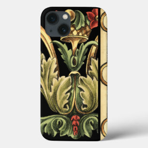 Ontwerp van sierbloemen met zwarte grenzen iPhone 13 hoesje
