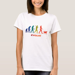 Ontwerp van silhouet van evolutie van vrouw die ho t-shirt