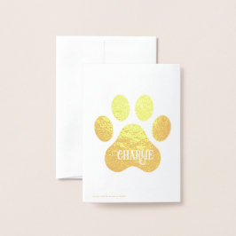 Ontwerp van silhouet van hondenpoot met naam folie kaarten