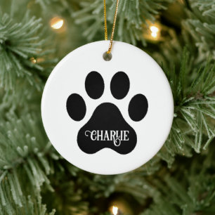 Ontwerp van silhouet van hondenpoot met naam keramisch ornament