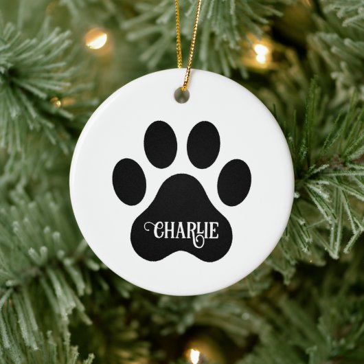 Ontwerp van silhouet van hondenpoot met naam keramisch ornament (Boom)