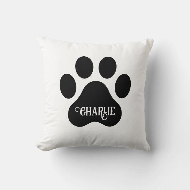 Ontwerp van silhouet van hondenpoot met naam kussen (Voorkant)