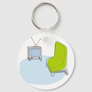 Ontwerp van Sleutelhanger Retro-tv en -stoel