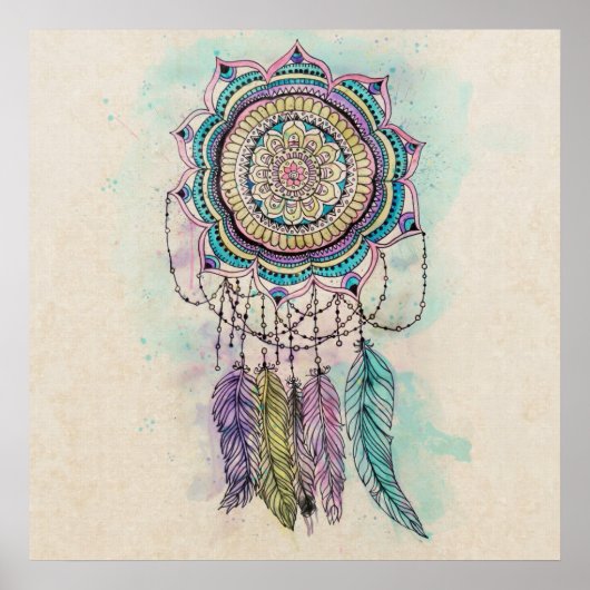 ontwerp van tribale handverf dreamcatcher mandala poster (Voorkant)