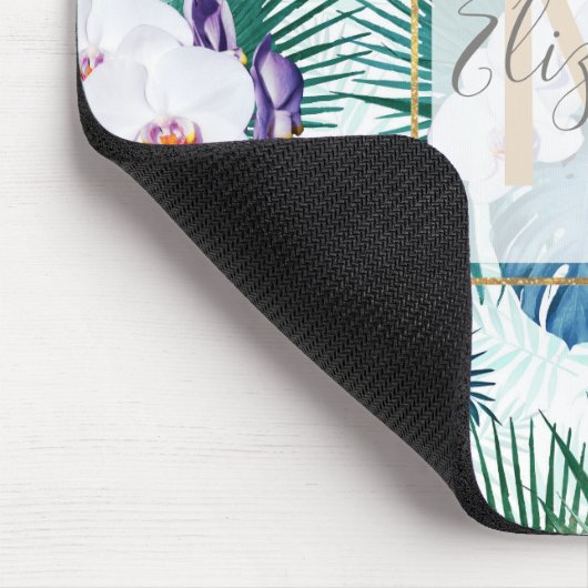 Ontwerp van tropische bladeren en orchidebloemen muismat (Hoek)